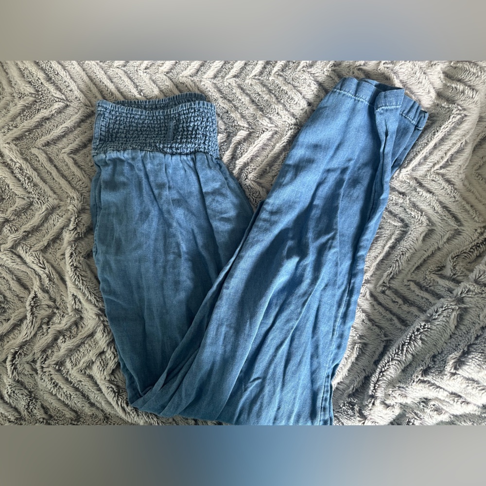 Lucy & Yak Blue Smocked Waist Wide Leg Pants